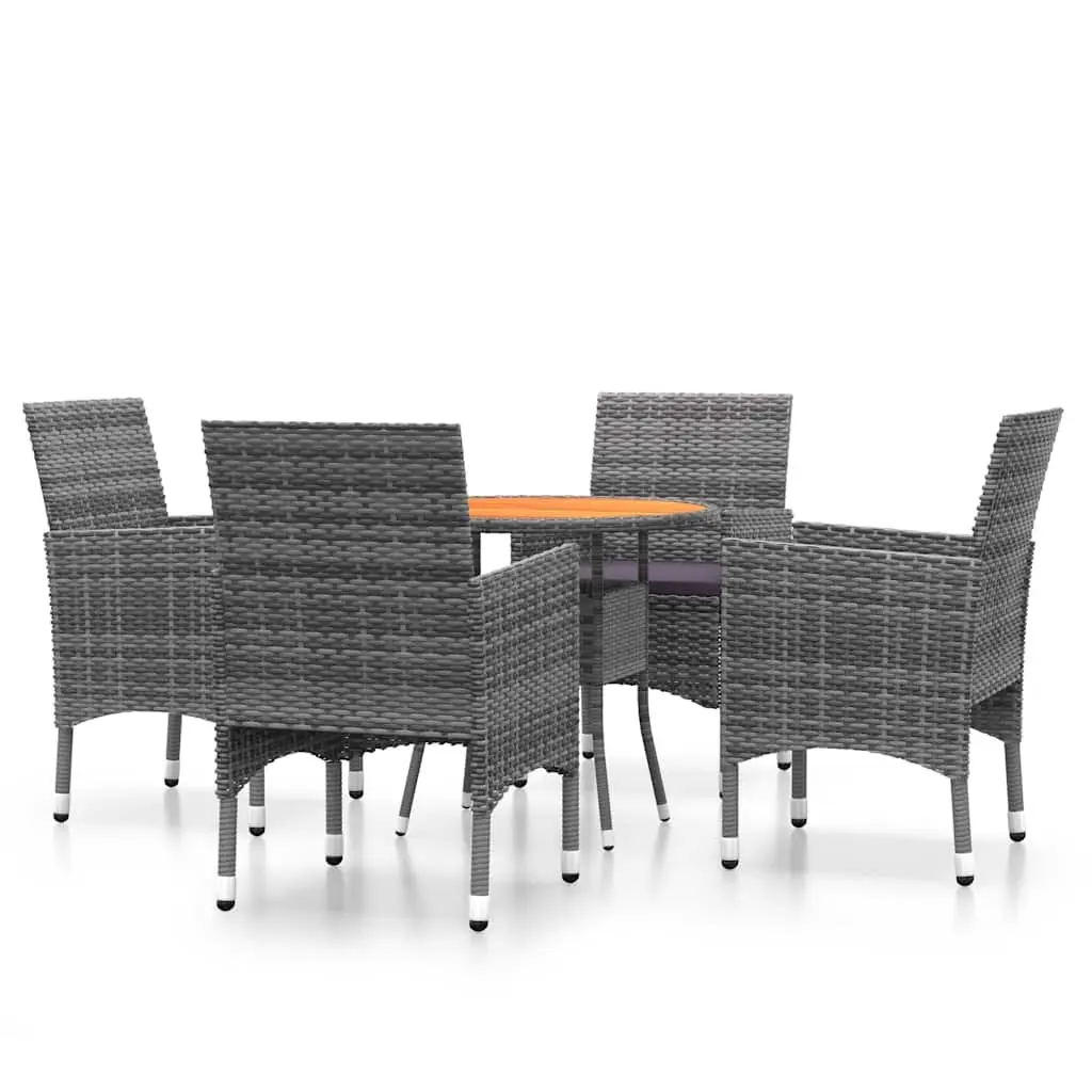 Garden Dining Set 5 Piece Outdoor Patio Furniture Poly Rattan Grey Table Chairs
