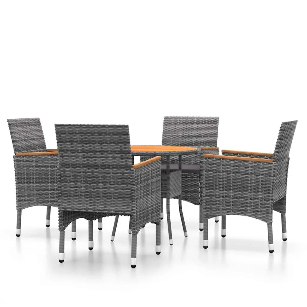 Outdoor Dining Set 5 Piece Poly Rattan Grey Garden Furniture Table Chairs
