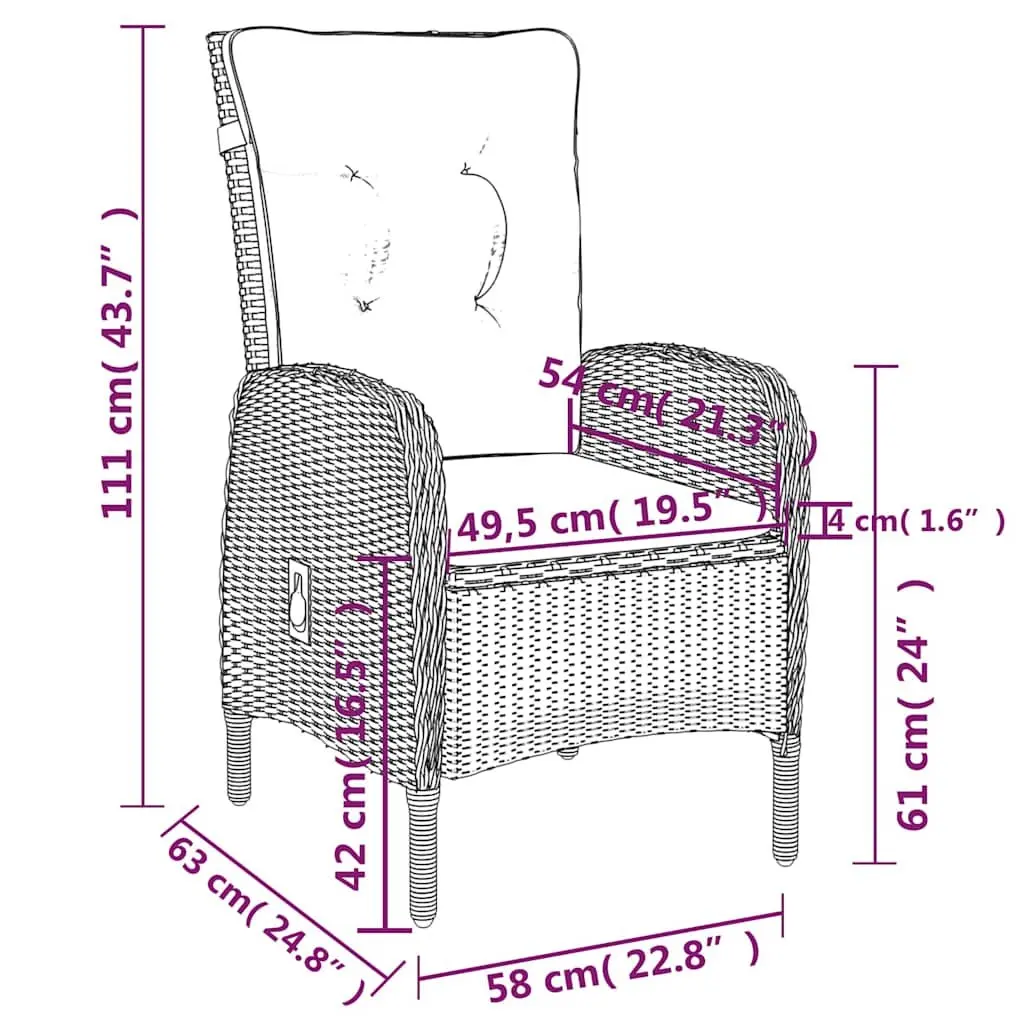 3 Piece Garden Dining Set Outdoor Patio Furniture Grey Rattan Chair Table