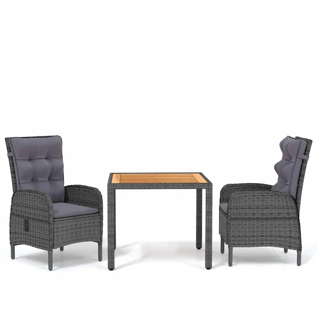 3 Piece Outdoor Garden Dining Set Weather Resistant PE Rattan Grey Patio Furniture