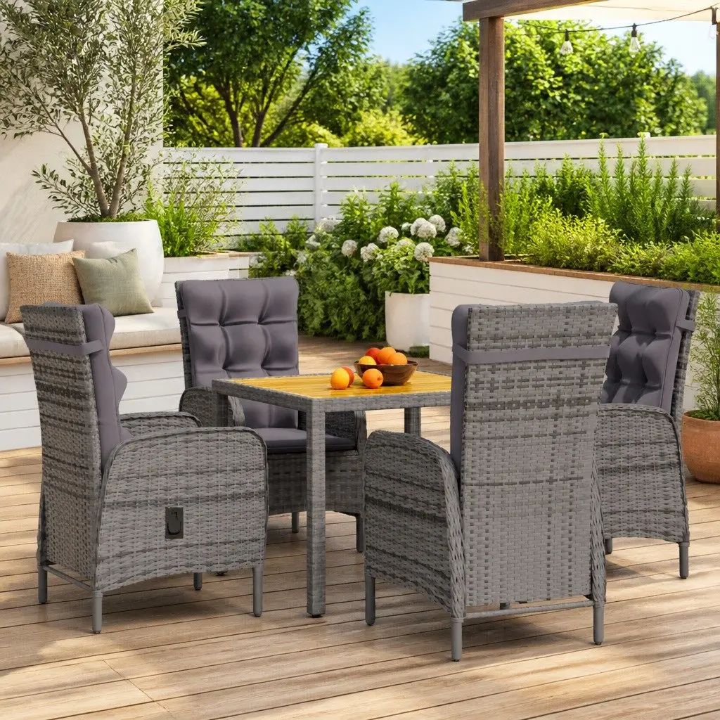5 Piece Garden Dining Set Weather-Resistant PE Rattan Steel Frame Grey