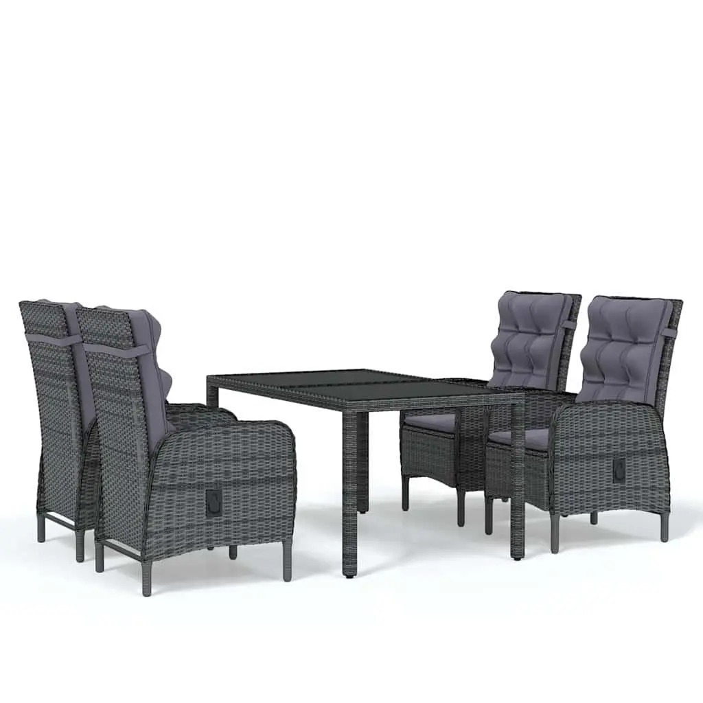 Outdoor Rattan Dining Set 5 Piece with Cushioned Chairs and Glass Table in Grey