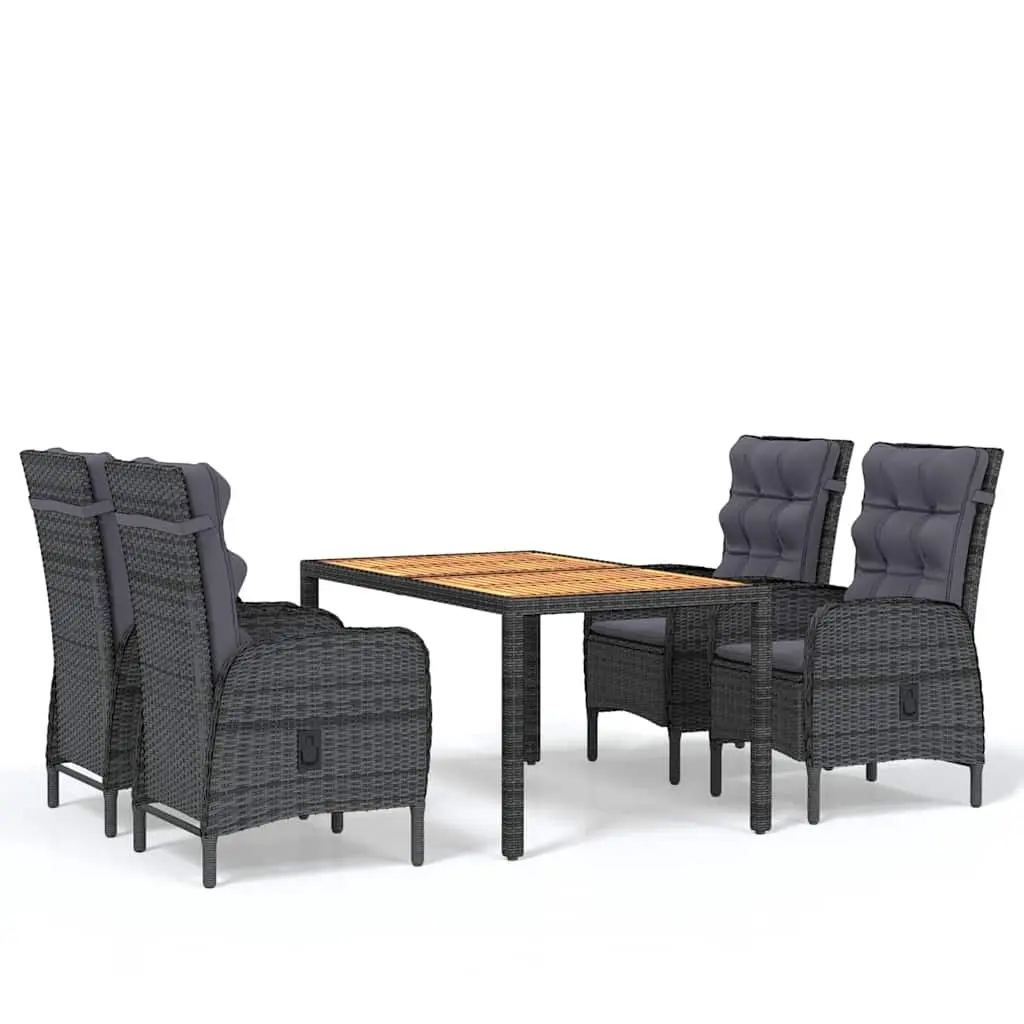 5 Piece Outdoor Patio Dining Set Grey PE Rattan Steel Frame Acacia Wood Table