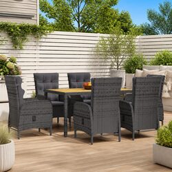 7 Piece Garden Dining Set Poly Rattan Grey Outdoor Furniture Patio Table Chairs
