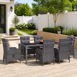 7 Piece Garden Dining Set Outdoor Furniture Poly Rattan Grey Patio Table Chairs