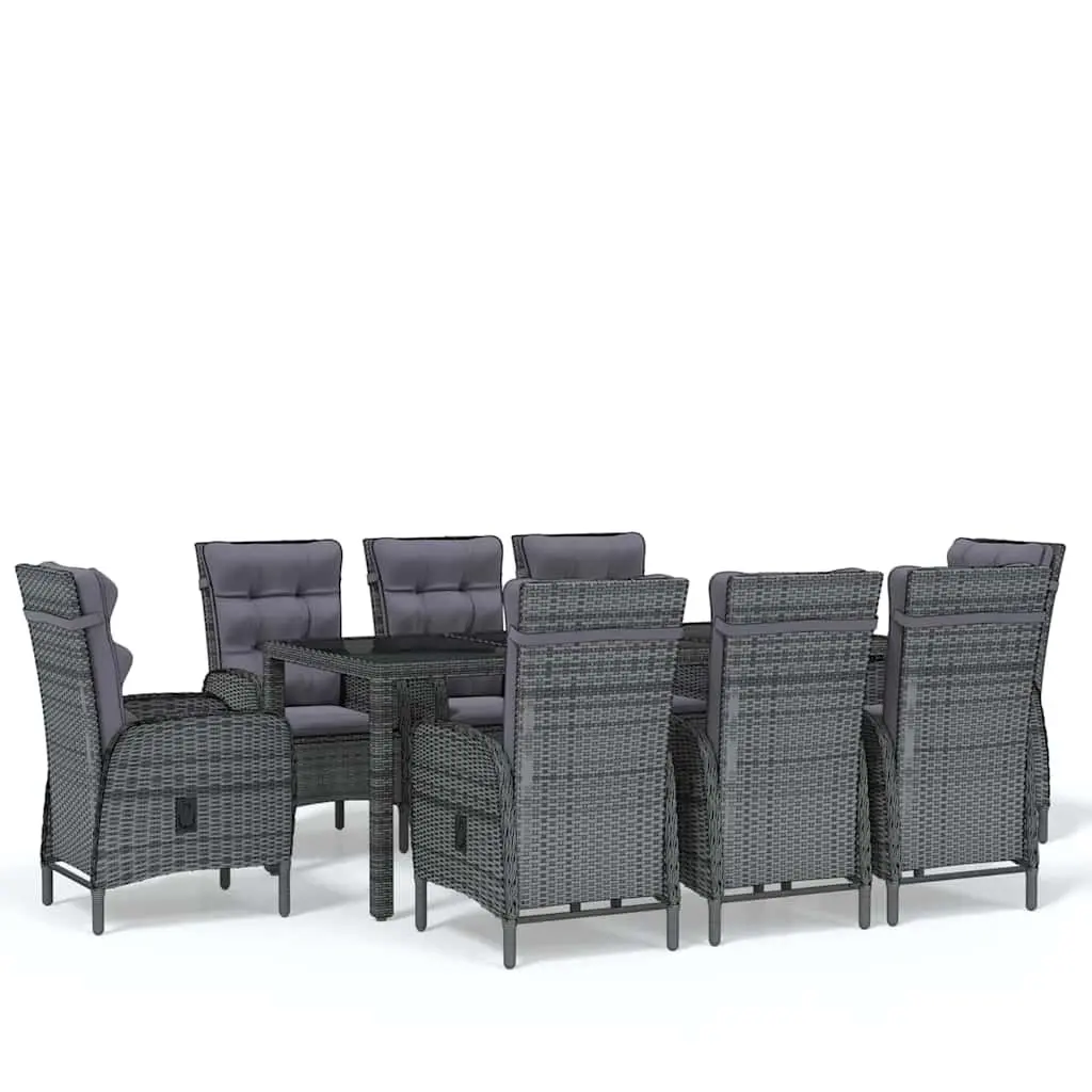 Outdoor Dining Set 9 Piece Reclining Chairs Grey Glass Table