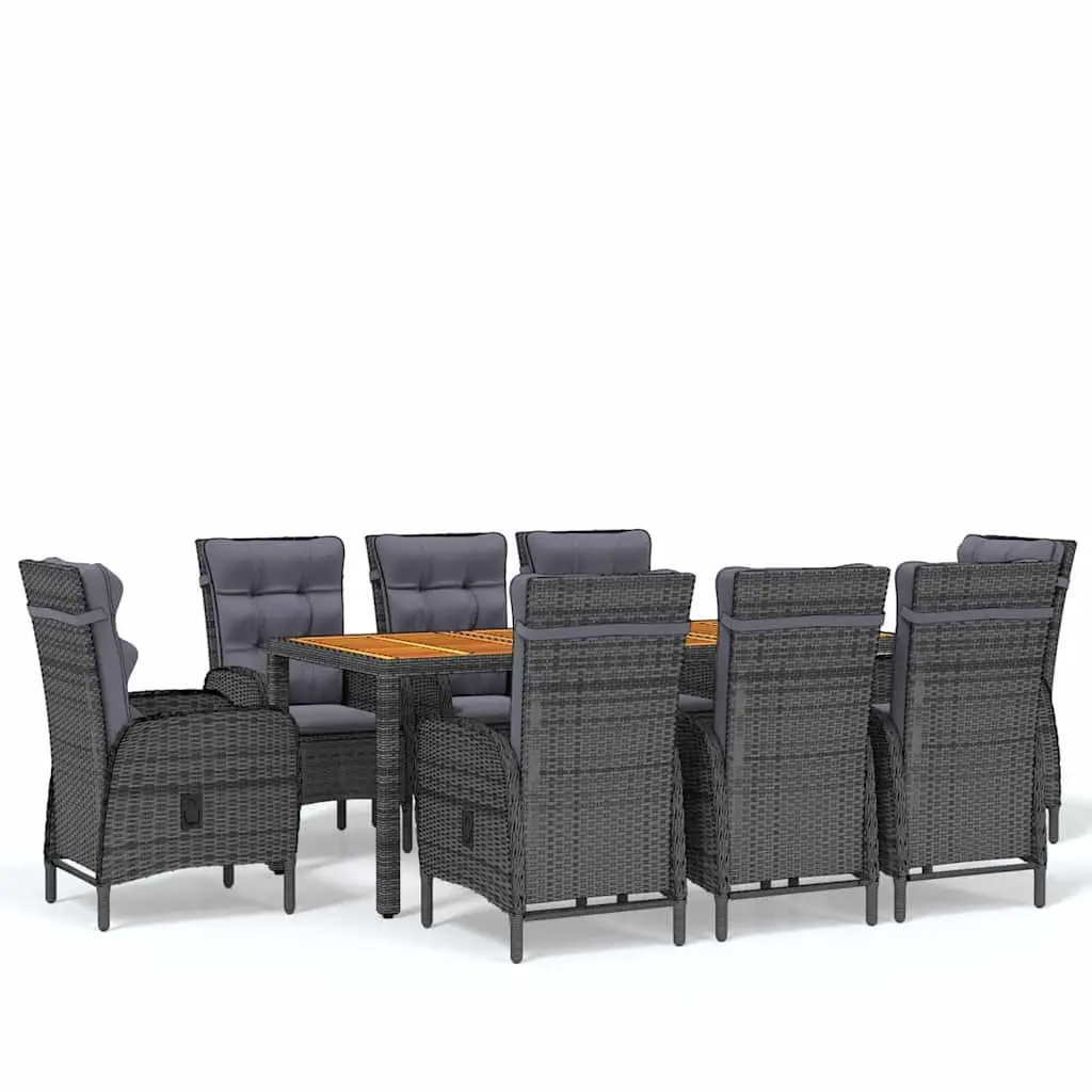 Garden Dining Set 9 Piece Outdoor Furniture Weather Resistant PE Rattan Grey Steel Frame Acacia Wood Table and Chairs