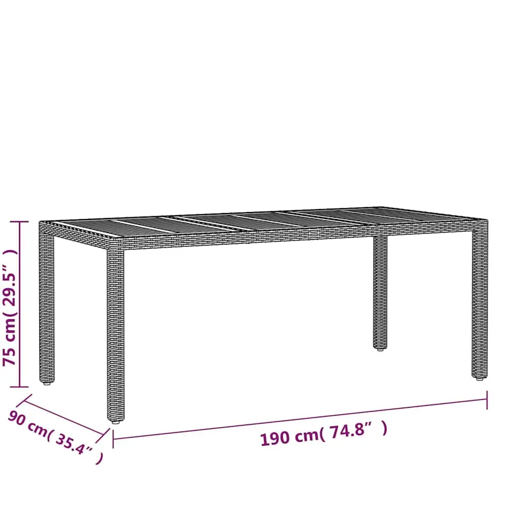 Garden Dining Set 9 Piece Outdoor Furniture Weather Resistant PE Rattan Grey Steel Frame Acacia Wood Table and Chairs