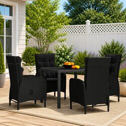 5 Piece Garden Dining Set Outdoor Patio Furniture Poly Rattan Black with