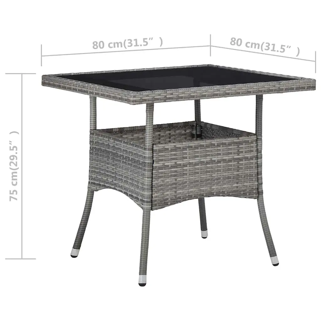 Garden Dining Set Grey Poly Rattan 3 Piece Outdoor Patio Furniture with Glass Table
