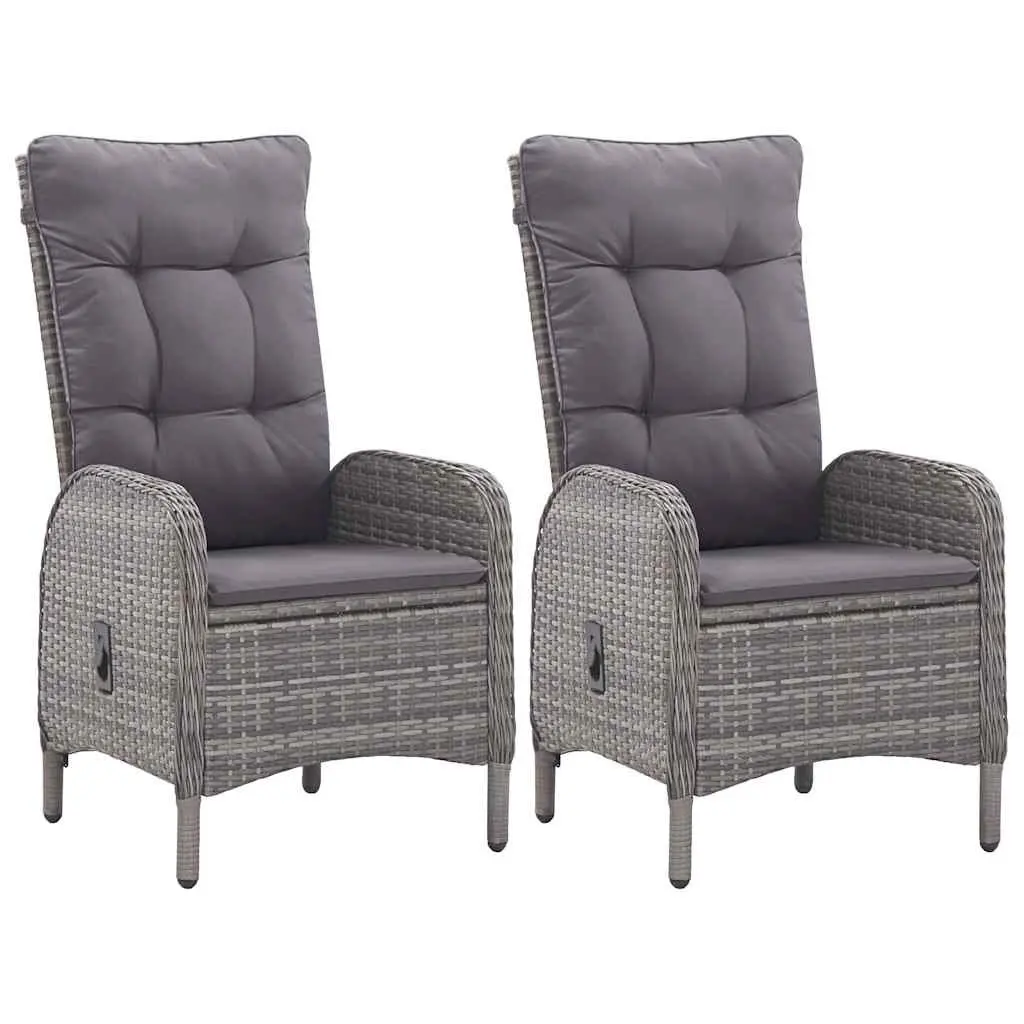 Garden Dining Set Grey Poly Rattan 3 Piece Outdoor Patio Furniture with Glass Table