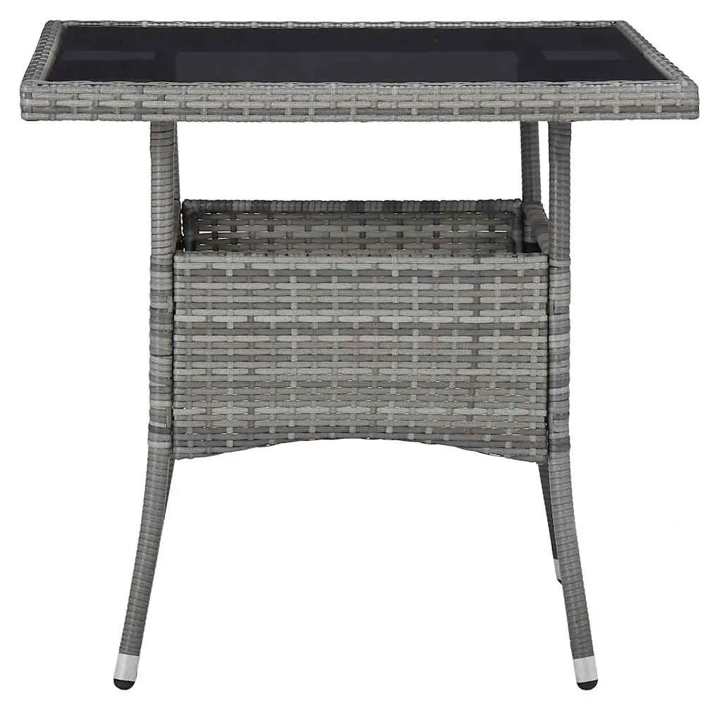Garden Dining Set Grey Poly Rattan 3 Piece Outdoor Patio Furniture with Glass Table