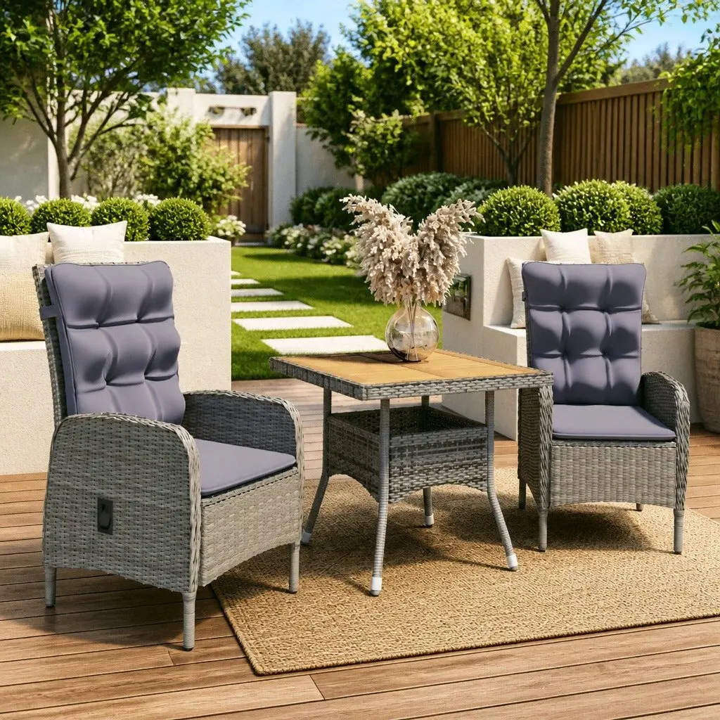 Garden Dining Set Grey 3 Piece Outdoor Furniture Patio Table Chairs