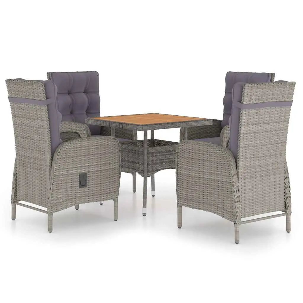 Outdoor Dining Set 5 Piece Grey Weather Resistant Furniture PE Rattan Acacia Wood