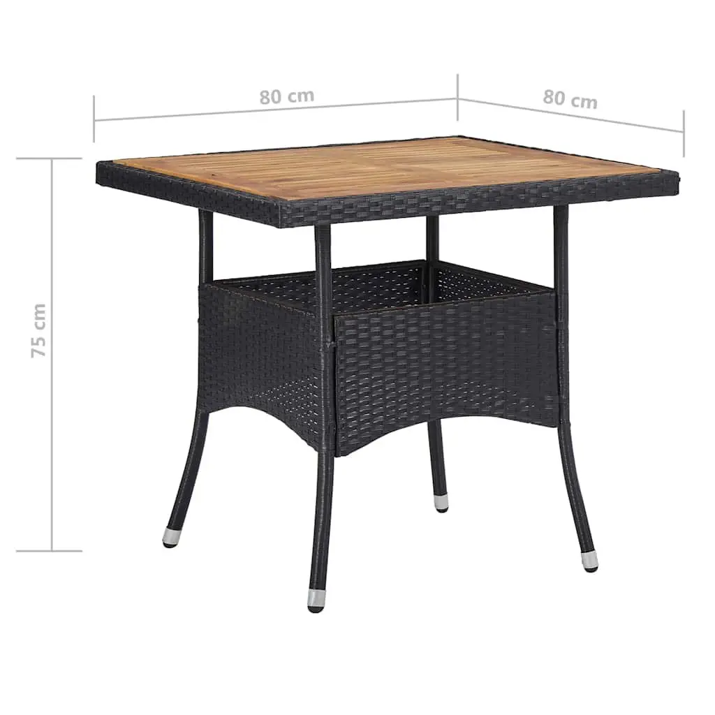 Outdoor Dining Set 3 Piece Garden Furniture Poly Rattan Acacia Wood Black