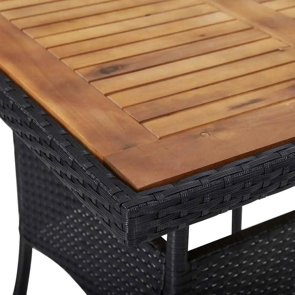 Outdoor Dining Set 3 Piece Garden Furniture Poly Rattan Acacia Wood Black