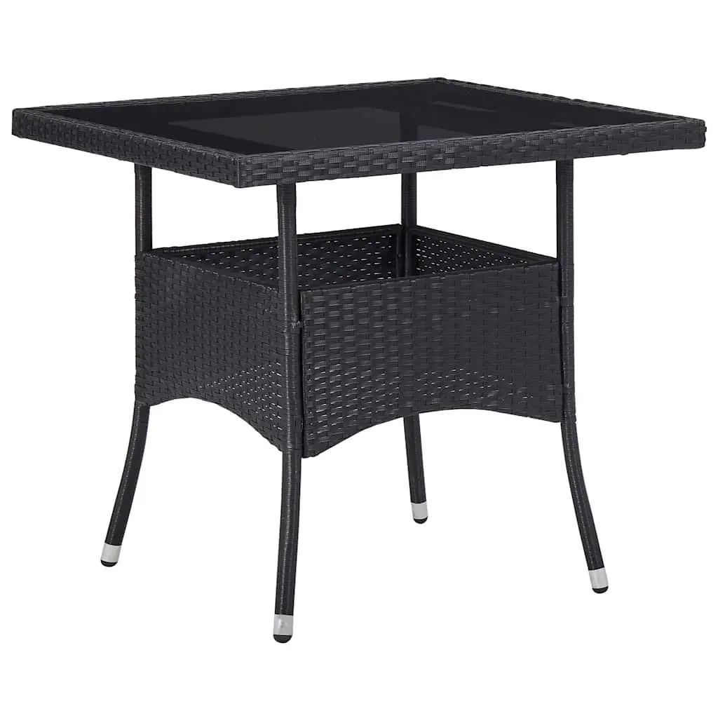 Outdoor Dining Set Black Rattan with Glass Table 5 Piece
