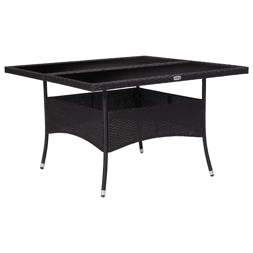 9 Piece Outdoor Dining Set Rattan Chairs Glass Top Black