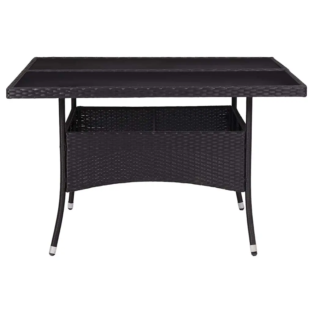 9 Piece Outdoor Dining Set Rattan Chairs Glass Top Black