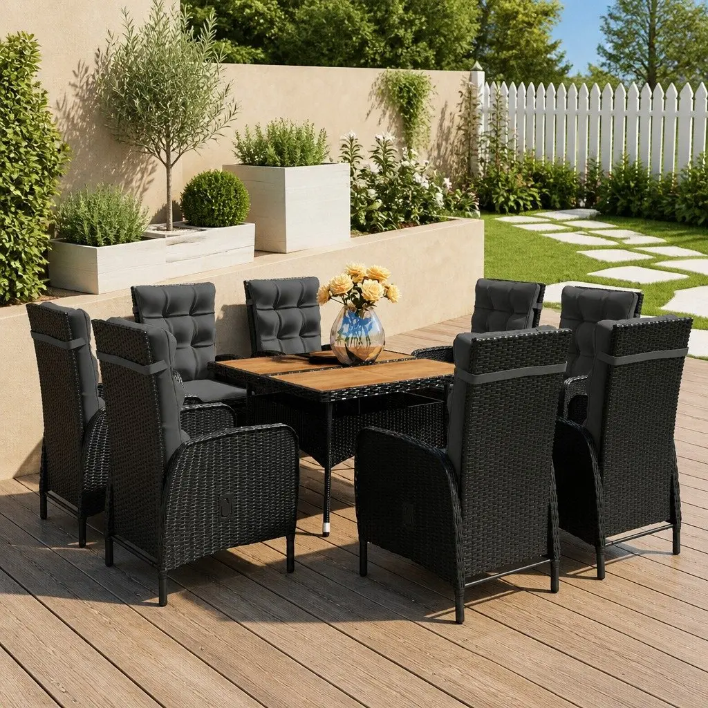 Garden Dining Set Outdoor Furniture 9 Piece Patio Table Chairs Black