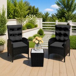 Garden Bistro Set 3 Piece Outdoor Patio Furniture with Armchairs Table Black