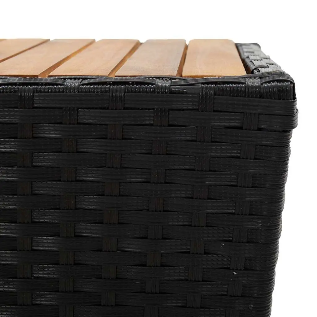 3 Piece Bistro Set Outdoor Furniture Black Poly Rattan Acacia Wood with Cushions