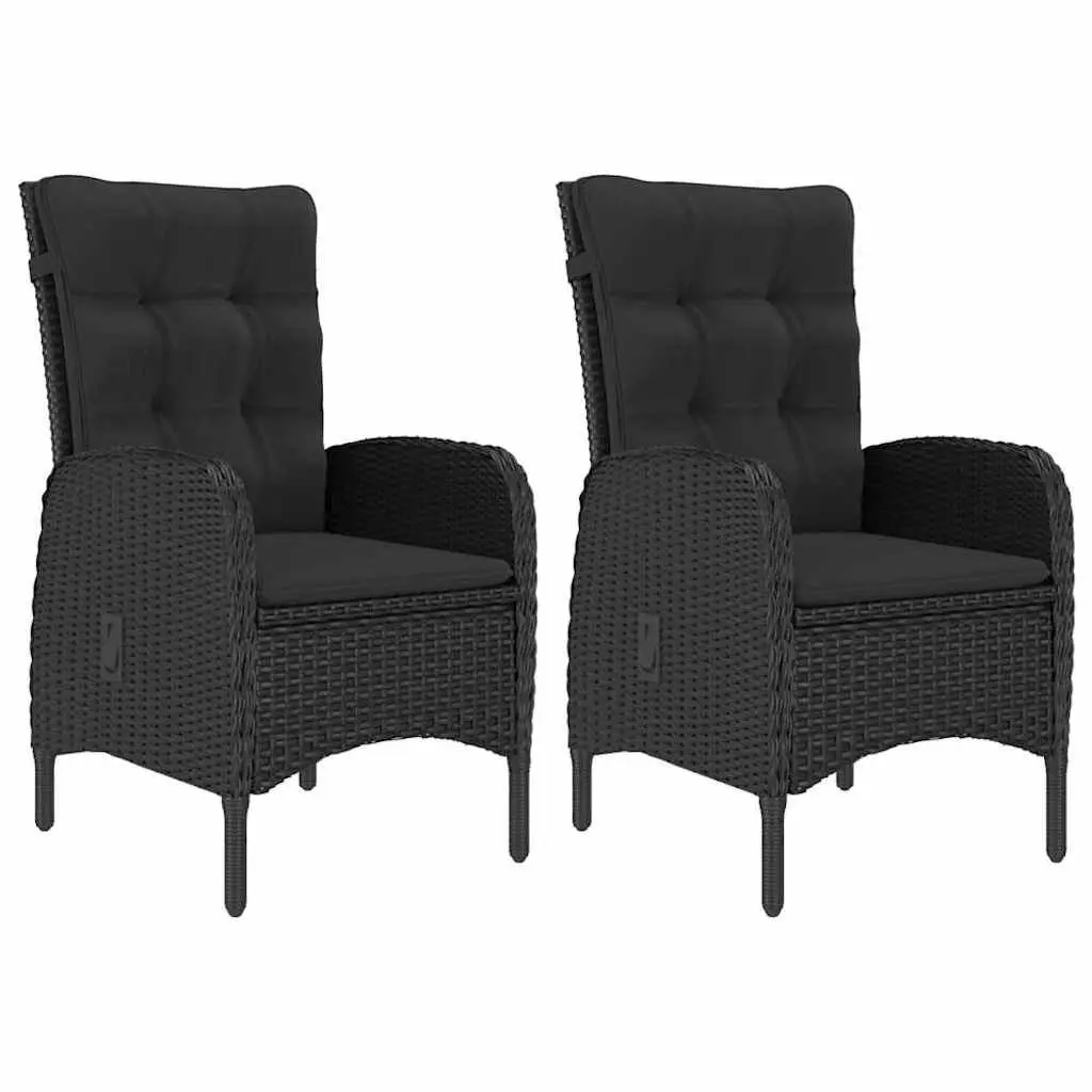 3 Piece Bistro Set Outdoor Furniture Black Poly Rattan Acacia Wood with Cushions