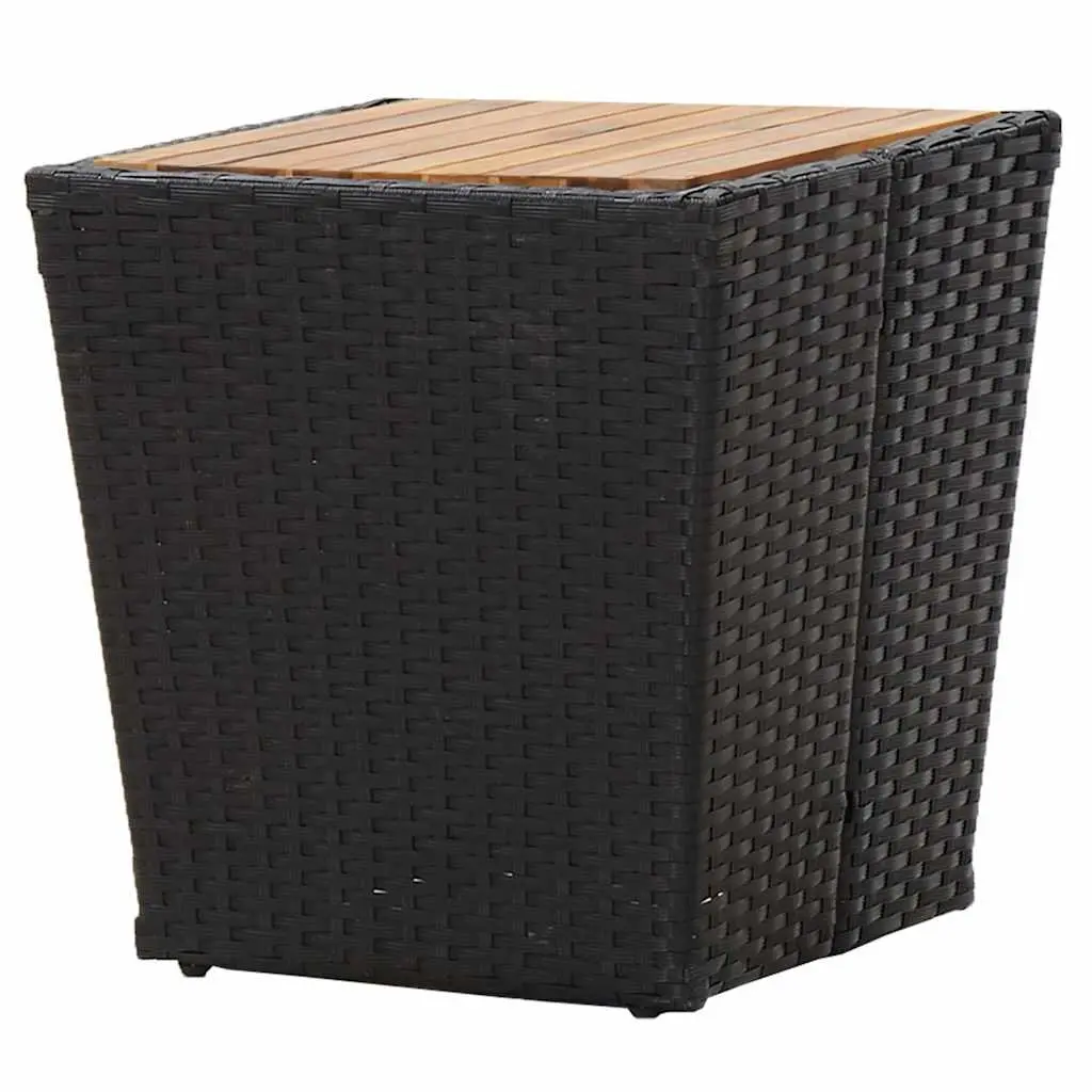 3 Piece Bistro Set Outdoor Furniture Black Poly Rattan Acacia Wood with Cushions