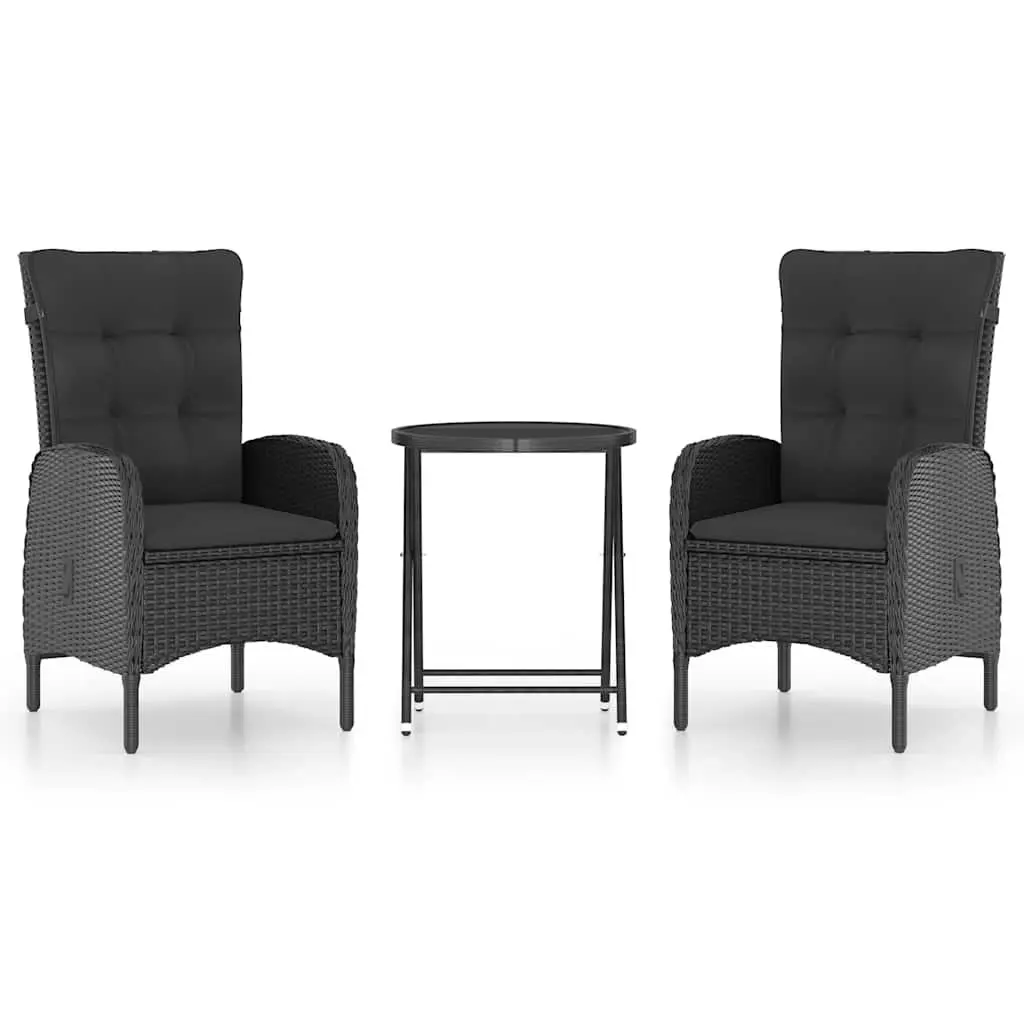 Outdoor Bistro Set Black 3 Piece Garden Furniture Patio Dining Table Chairs