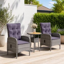 3 Piece Garden Bistro Set Poly Rattan Outdoor Patio Furniture with Adjustable