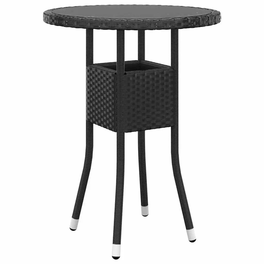 Black Poly Rattan Garden Bistro Set Durable Outdoor Furniture 3 Piece with Adjustable Backrest Chairs and Table