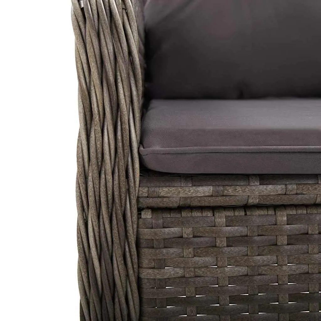 3 Piece Garden Bistro Set Outdoor Patio Furniture Poly Rattan Grey Armchair