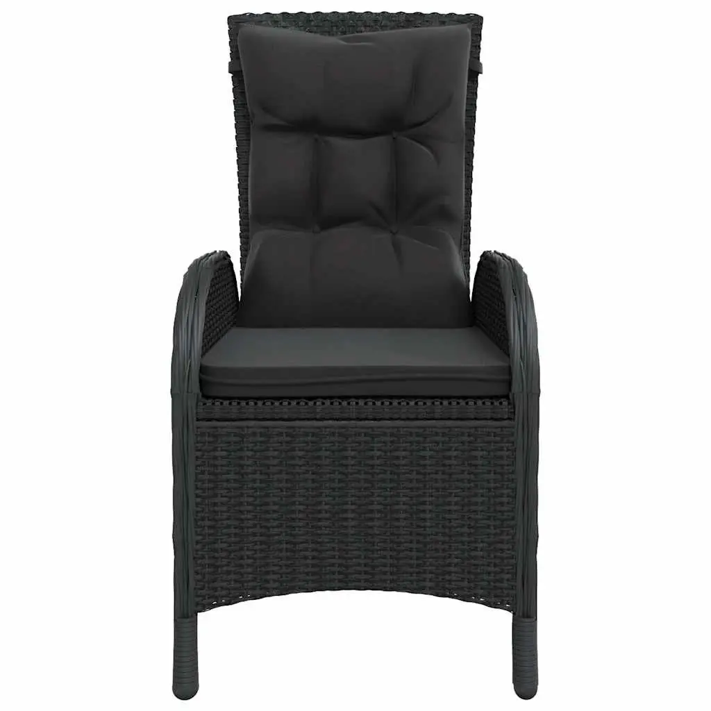 3 Piece Outdoor Bistro Set Black Poly Rattan Patio Furniture with Adjustable Backrest Chairs and Table