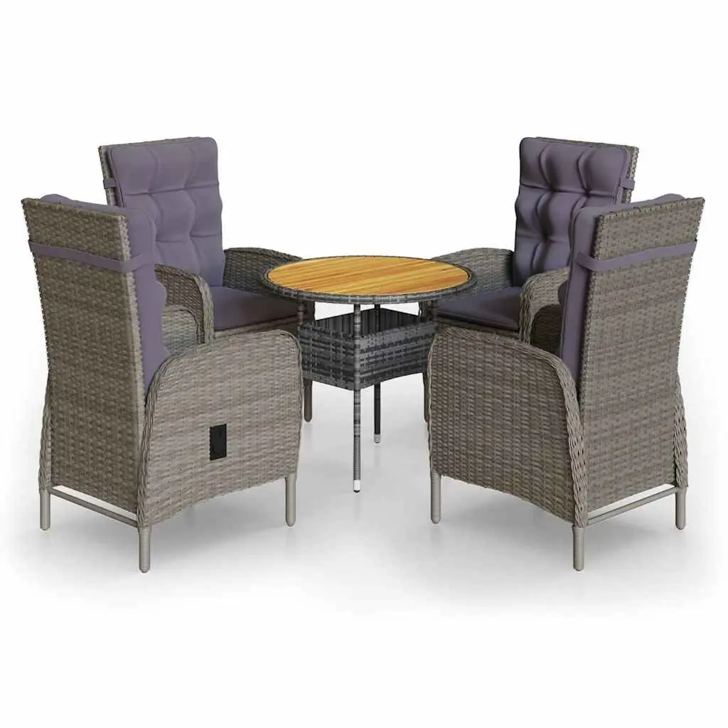 5 Piece Garden Bistro Set Poly Rattan Grey Outdoor Furniture Chairs Table