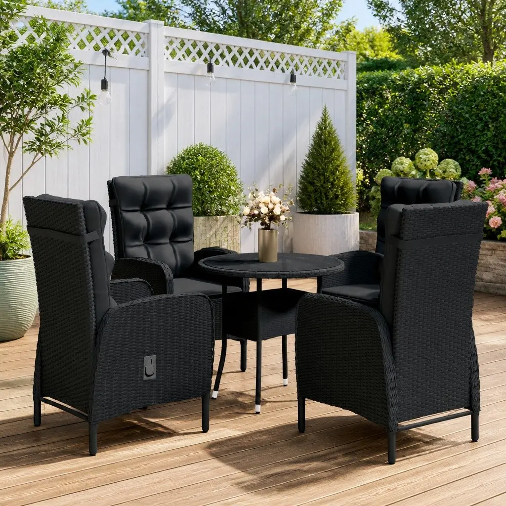5 Piece Garden Bistro Set Outdoor Furniture Poly Rattan Patio Chairs Table Black