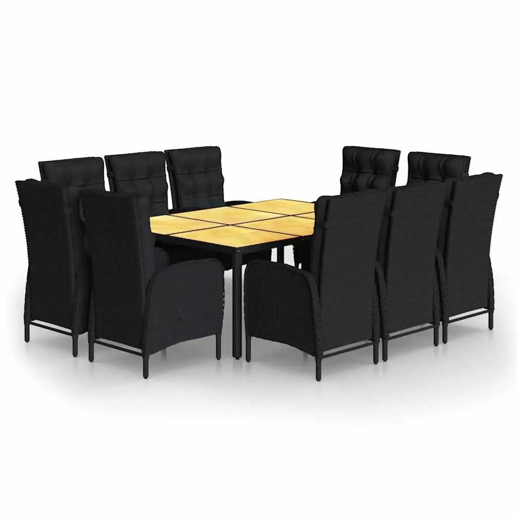 Garden Dining Set 11 Piece Outdoor Furniture Reclining Chairs Table Black