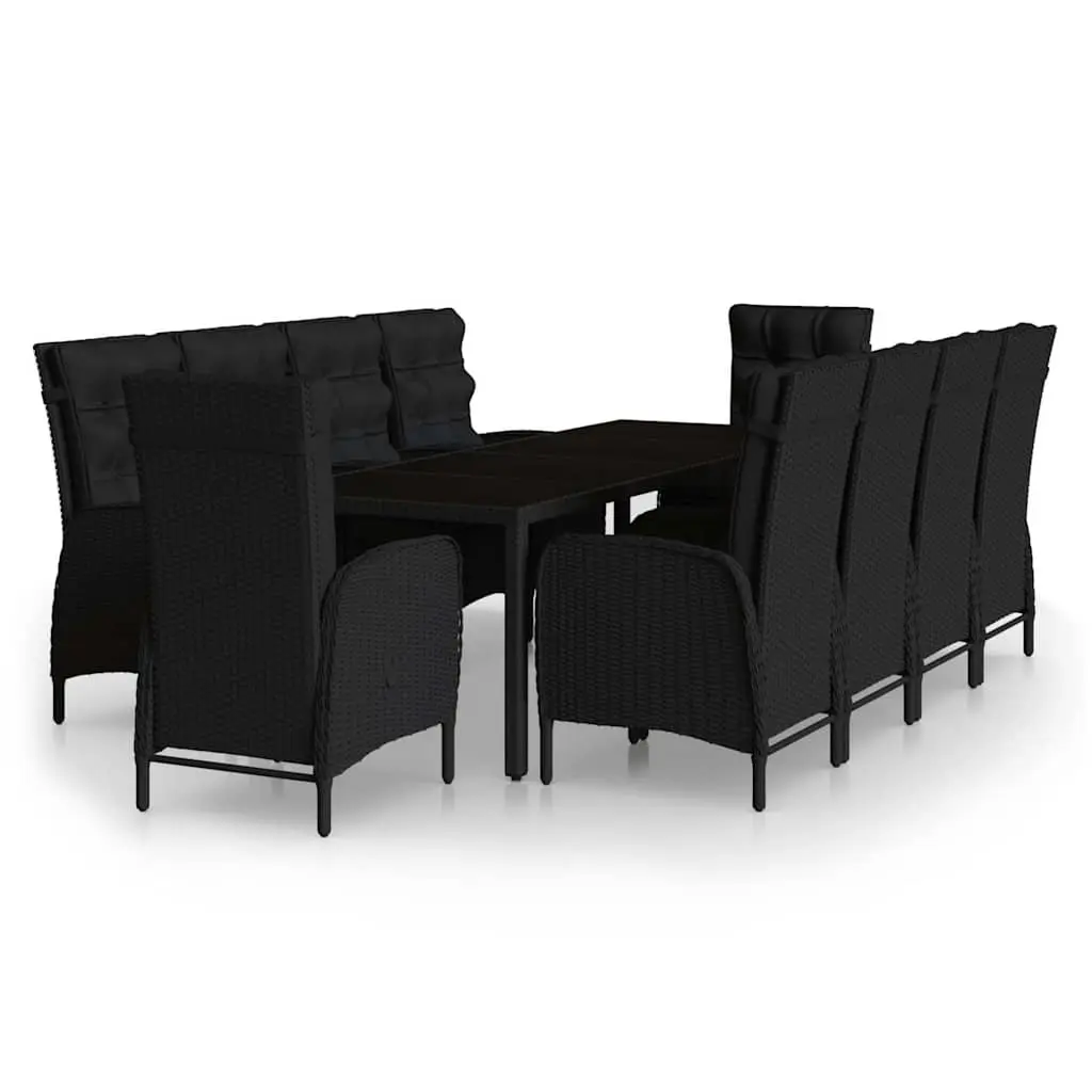 Garden Dining Set 11 Piece Weather Resistant Black Poly Rattan Steel Frame