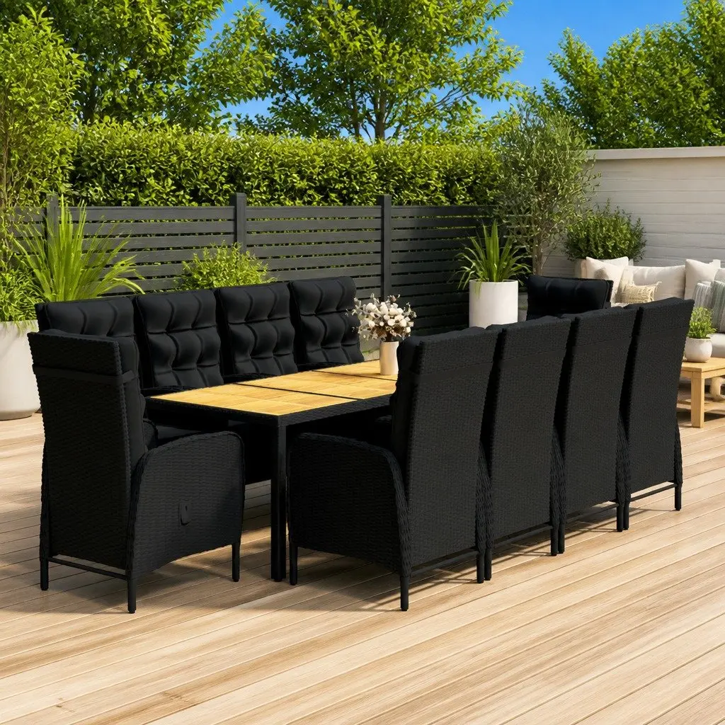 Garden Dining Set 11 Piece Outdoor Furniture Weather Resistant Poly Rattan Black