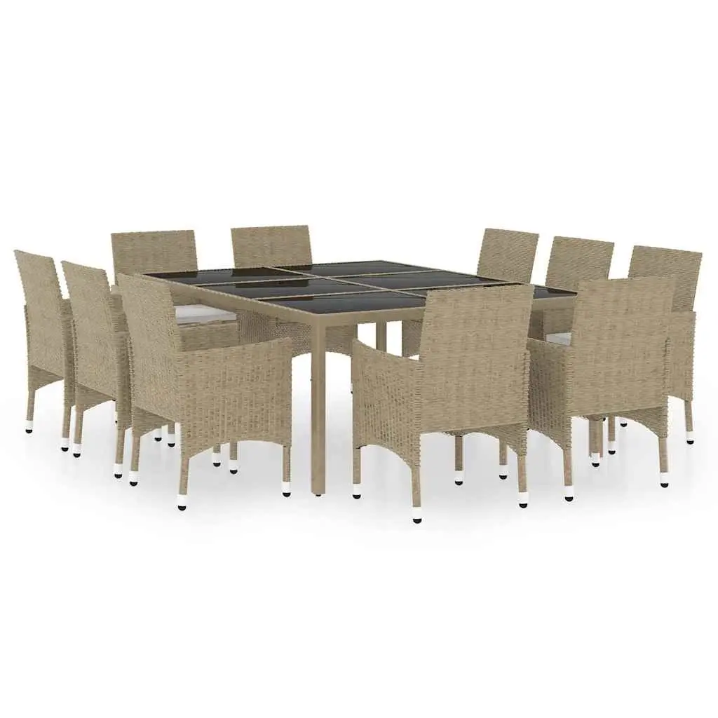 Outdoor Furniture Dining Set 11 Piece Beige Patio Table and Chairs with Cushions