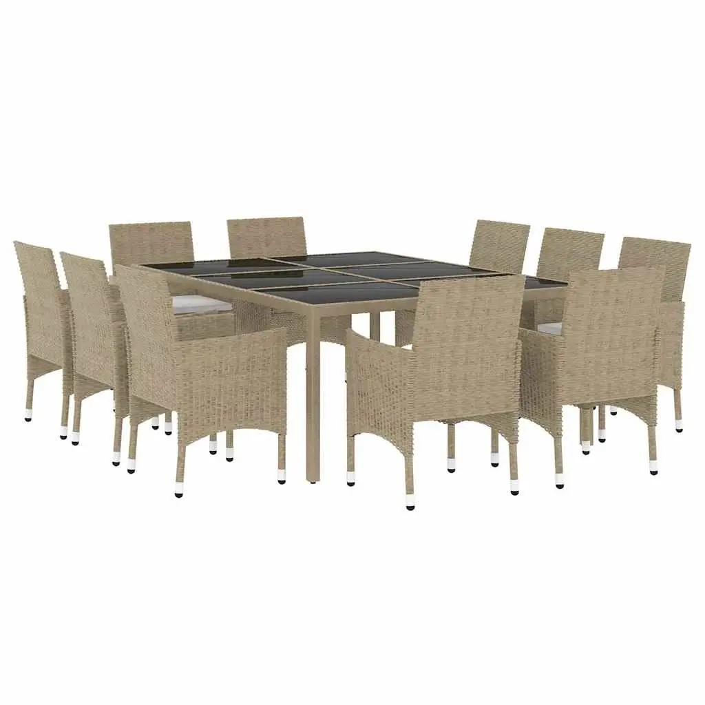 Outdoor Furniture Dining Set 11 Piece Beige Patio Table and Chairs with Cushions