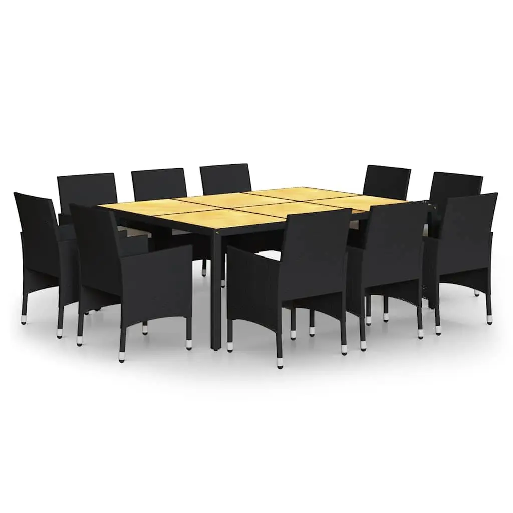 Outdoor Dining Set 11 Piece Weather Resistant PE Rattan Steel Black