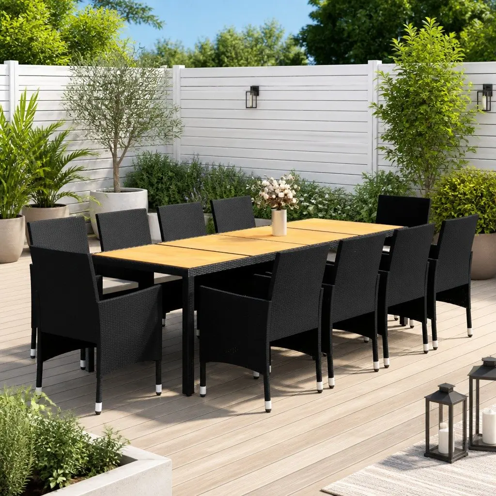 11 Piece Outdoor Garden Dining Set Steel Rattan Patio Furniture Black