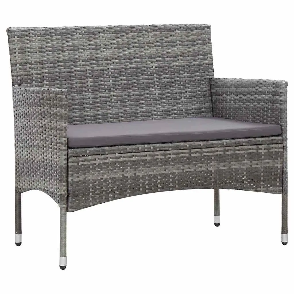 Garden Lounge Set 2 Piece Outdoor Furniture with Cushion Grey PE Rattan