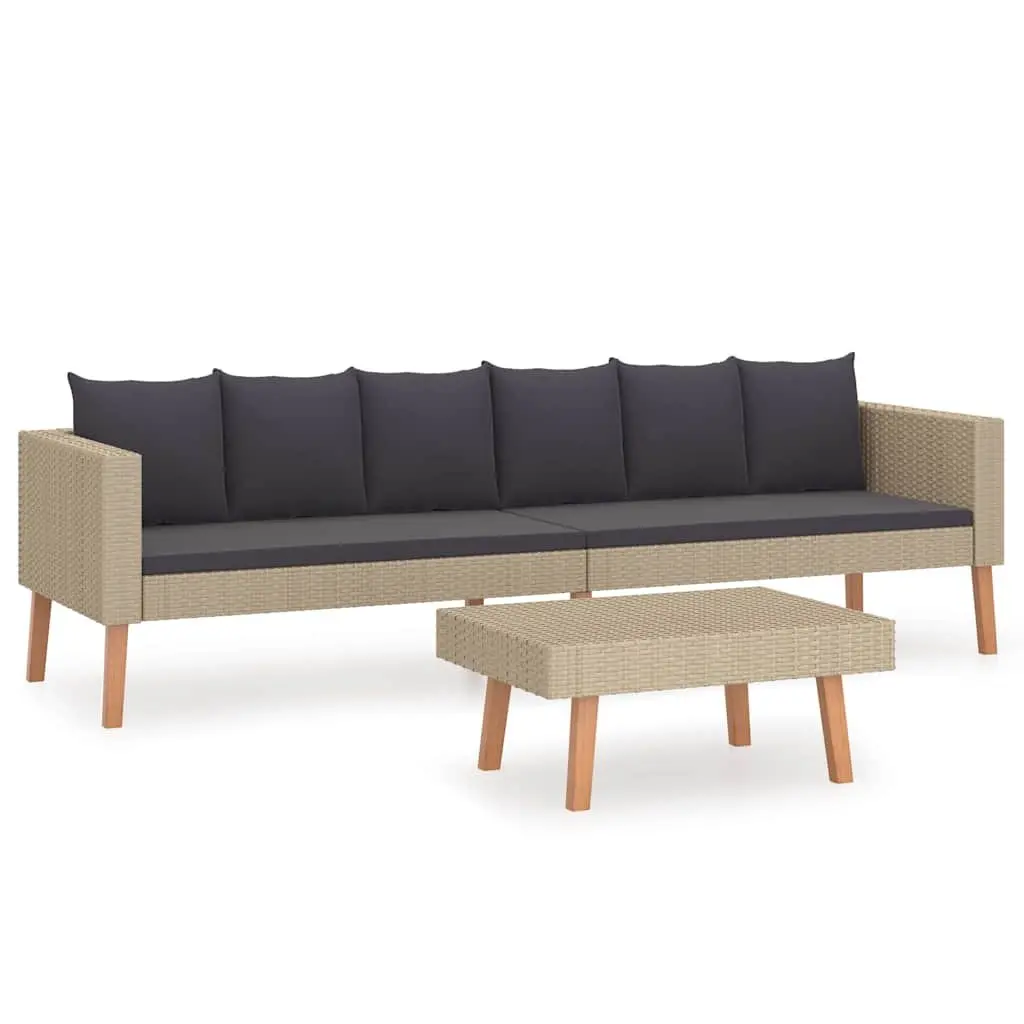 Garden Lounge Set Outdoor Sofa Coffee Table 2 Piece Beige