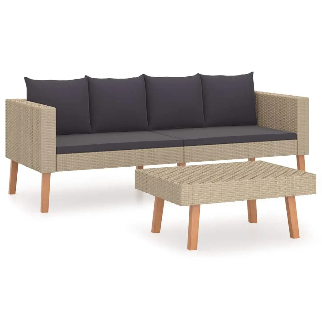 2 Piece Garden Lounge Set with Cushions Outdoor Furniture Patio Sofa Table Beige