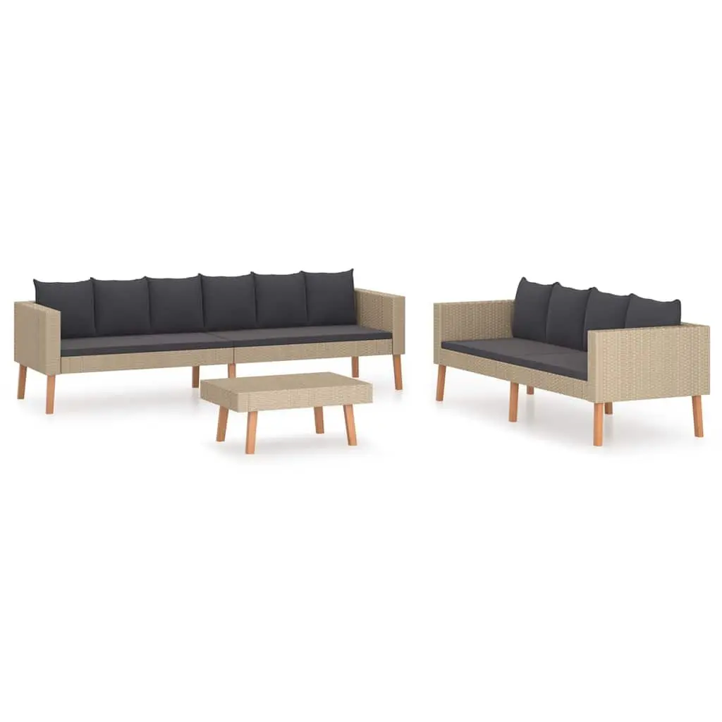 Garden Lounge Set 3 Piece Outdoor Furniture Sofa Table Cushions Beige Patio