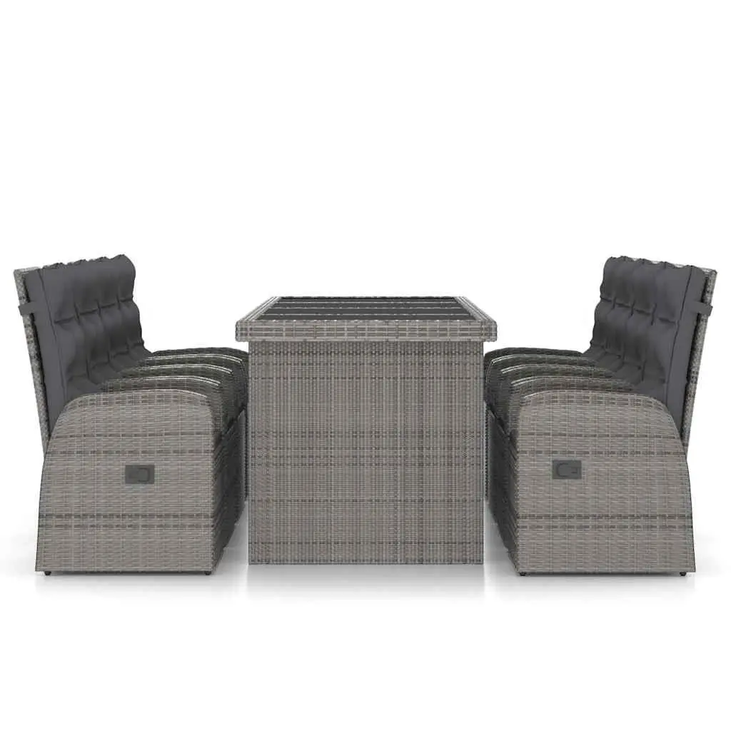 Outdoor Dining Set Grey Poly Rattan 9 Piece Garden Furniture with Cushions