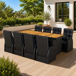 Outdoor Dining Set 9 Piece Poly Rattan Garden Furniture Black with Cushions