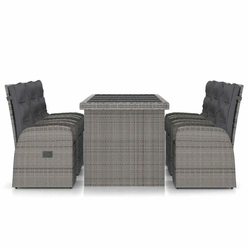 7 Piece Outdoor Dining Set Grey Rattan Garden Furniture with Adjustable Reclining Chairs and Cushions