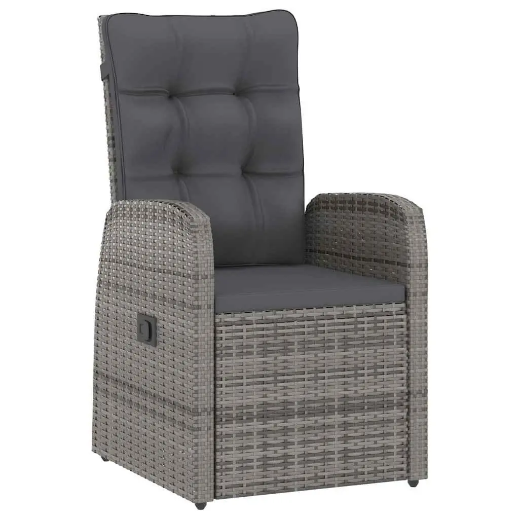7 Piece Outdoor Dining Set Grey Rattan Garden Furniture with Adjustable Reclining Chairs and Cushions